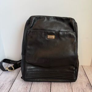PERLINA Black Leather Vintage Backpack Purse